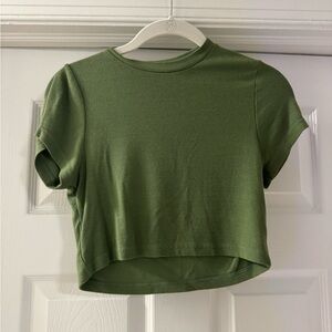 SET Active Olive Ribbed Crop Top Tee Medium